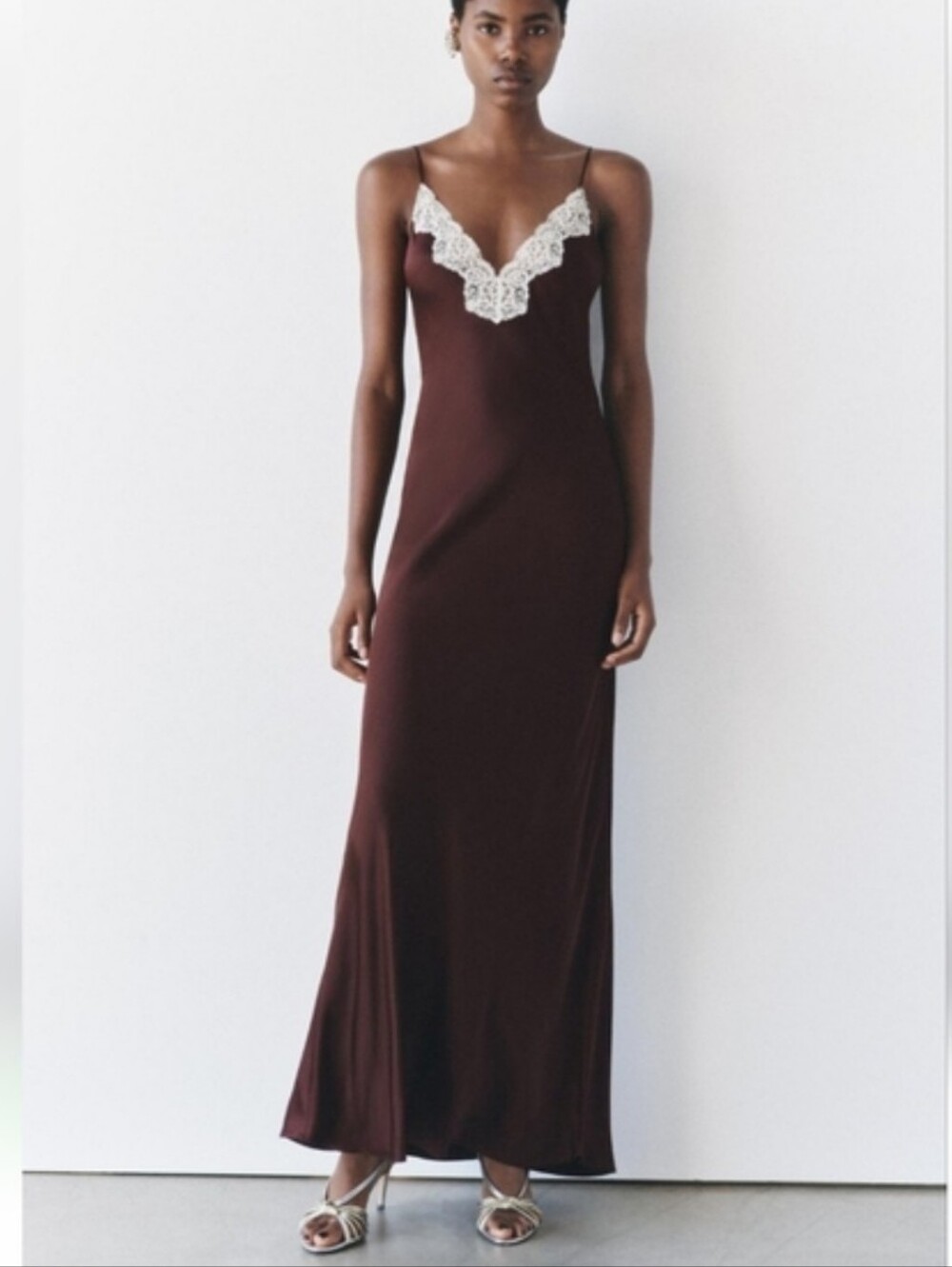 Zara satin lace slip maxi long dress size M - Picture 10 of 14